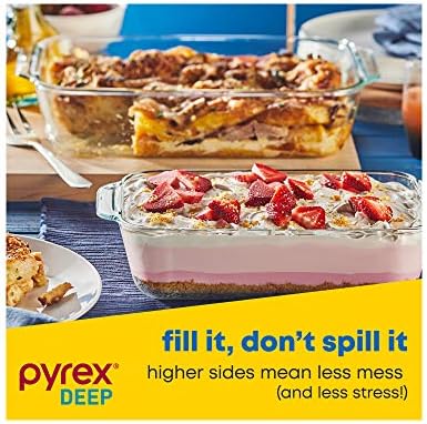 Pyrex Deep 3-Pack Glass Baking Dish Set (9"x13", 7"x11", 8"x8") With BPA-Free Lids, Rectangular Glass Bakeware, Dishwasher, Microwave, Freezer & Pre-Heated Oven Safe