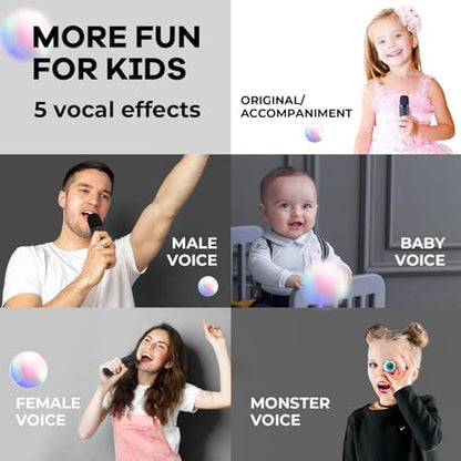 YLL Mini Karaoke Machine with 2 Wireless Microphones for Kids Adults, Portable Bluetooth Speaker, Popular Gift for 3, 4, 5, 6, 7, 8, 9, 10, 11, 12, 13+ Years Old Teens Birthday for Boys Home(Black)