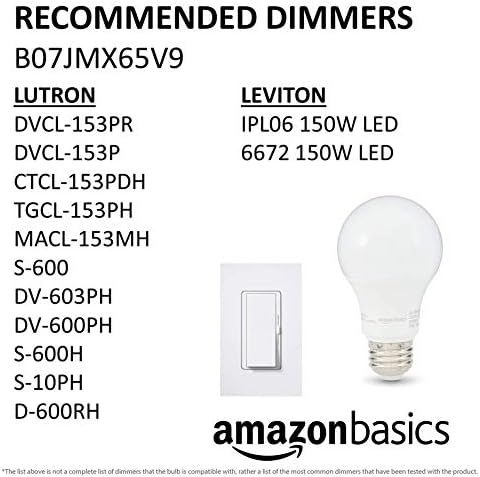 Amazon Basics A19 LED Light Bulbs, 60 Watt Equivalent, Energy Efficient 9W, E26 Standard Base, Soft White 2700K, Dimmable, 10,000 Hour Lifetime , 6-Pack