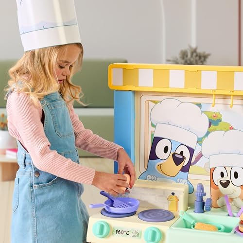 BLUEY - Cook with Chef Bluey Kitchen Playset, with Over 20 Sounds, Phrases, Music and Lights, Plus 20 Play Pieces Included, Over 3 feet/ 90cm Tall, Includes A Chef Hat and Duck Cake