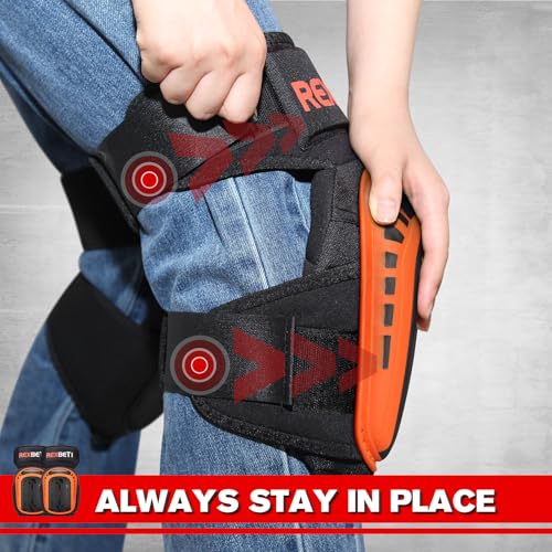REXBETI Knee Pads for Work, Construction Knee Pads for Men, Heavy Duty Comfortable Anti-slip Foam Gel Knee Pads for Gardening Flooring and Cleaning, Strong Stretchable Straps, Orange