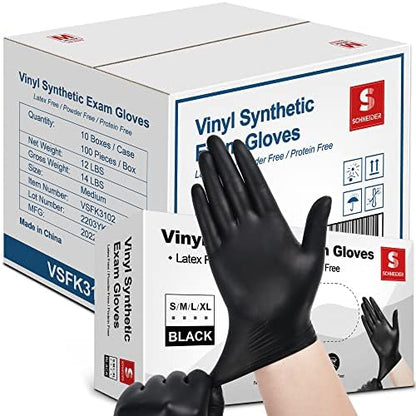 Schneider Vinyl Synthetic Exam Gloves, 4 Mil, Latex Free Disposable Gloves for Medical, Cooking, Cleaning, and Food Prep