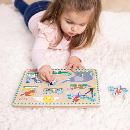 Melissa & Doug Zoo Animals Sound Puzzle - Wooden Peg Puzzle with Sound Effects (8 pcs)