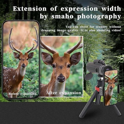 80x100 HD Monocular Telescope for Smartphone with Tripod & Phone Holder - High Magnification BAK4 Prism Lens, Waterproof Compact Design for Bird Watching/HikingHunting/Stargazing/Outdoor (Black)