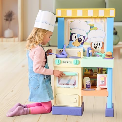 BLUEY - Cook with Chef Bluey Kitchen Playset, with Over 20 Sounds, Phrases, Music and Lights, Plus 20 Play Pieces Included, Over 3 feet/ 90cm Tall, Includes A Chef Hat and Duck Cake