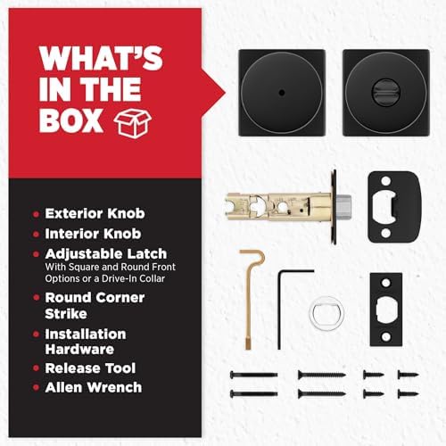 Kwikset Pismo Interior Privacy Door Knob with Lock, Door Handle For Bathroom and Bedroom, Matte Black Keyless Turn Lock Doorknob, with Microban Protection