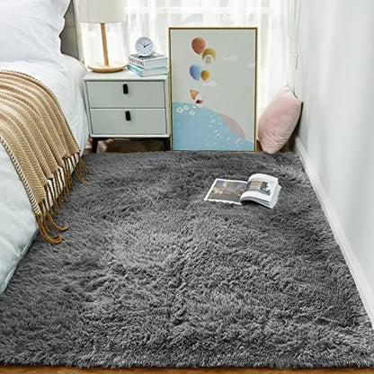 Ophanie Area Rugs for Living Room Bedroom, Upgrade Non-Slip Fluffy Soft Grey Shag Carpet, Indoor Floor Gray 4x6 Fuzzy Shaggy Living Room Plush Rug for Kids Home Dorm Decor Aesthetic