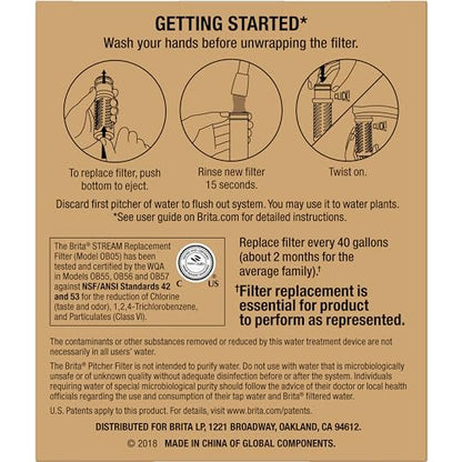 Brita Stream Pitcher Water Filter for Pitchers and Dispensers, BPA-Free, Replaces 1,800 Plastic Water Bottles a Year, Lasts Two Months or 40 Gallons, Includes 2 Filters