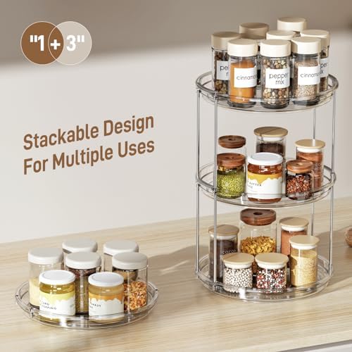 LAMU 2 Pack 2 Tier Lazy Susan Turntable Organizer 9.25'' Rotating Spice Rack Organization for Cabinet, Kitchen, Pantry, Countertop, Bathroom, Vanity, Medicine Cabinet Organizer, Clear