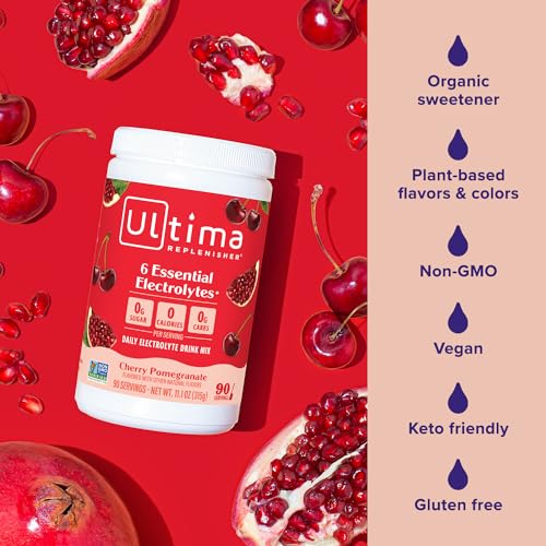 Ultima Replenisher Daily Electrolyte Powder Drink Mix – Sugar Free – Cherry Pomegranate, 90 Servings – Hydration Powder with 6 Electrolytes & Minerals – Keto Friendly, Vegan, Non-GMO