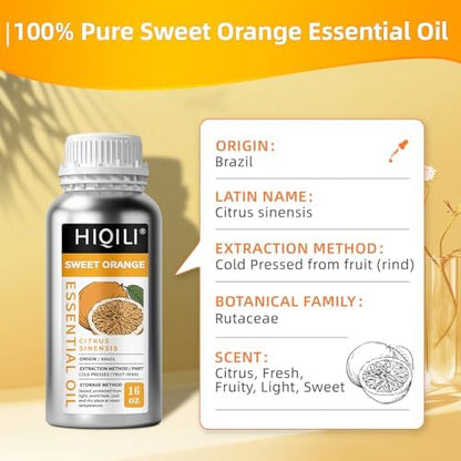 HIQILI 16 Fl Oz Orange Essential Oil, Pure and Natural for Diffuser, Skin - 500ML