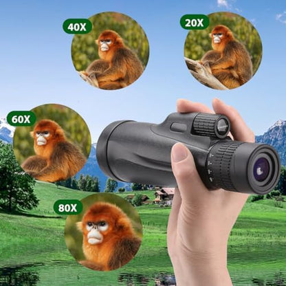 Monocular Telescope 80 x 100 High Powered Monoculars for Adults with Tripod, Monocular for Smartphone Suitable for Bird Watching Larger Vision Monoculars for Adults with BAK4 Prism & FMC Lens Black