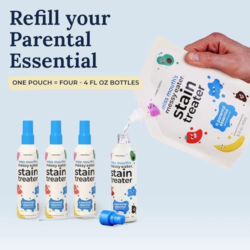 Miss Mouth’s Messy Eater Stain Treater Refill Ready Kit - 2 Pack Stain Remover Spray and 16oz Refill Pouch - Newborn & Baby Essentials - Food, Grease, Coffee Off Laundry, Underwear, Fabric