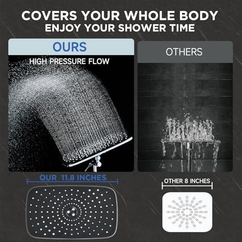Veken Wide Rain Shower Head with Metal Main Body, High Pressure Showerhead with 6 Mode Handheld Spray Combo for Bathroom Accessories, Home Decor Detachable Dual Shower with Extension Arm,Silver Chrome