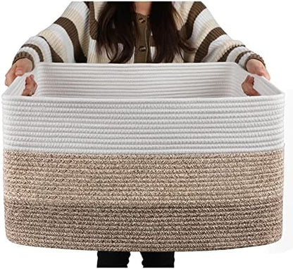 OIAHOMY Large Blanket Basket, 22”x17”x12” Rectangle Woven Baskets, Nursery Blanket Storage Living Room, Toy Storage With Handle, Large Baskets for Organizing-Gradient Yellow