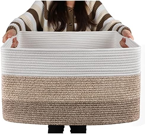 OIAHOMY Large Blanket Basket, 22”x17”x12” Rectangle Woven Baskets, Nursery Blanket Storage Living Room, Toy Storage With Handle, Large Baskets for Organizing-Gradient Yellow