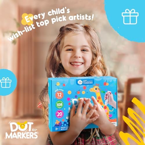 Jar Melo Washable Dot Markers for Toddlers 1-3, 12 Colors Dot Paints with 108 PDF & 20 Physical Activity Papers, Non-Toxic Bingo Daubers for Toddlers 2-4, Kids Arts and Crafts Supplies