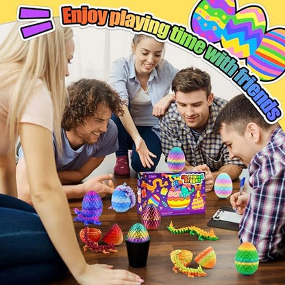 12PCS 3D Printed Dragon Eggs with Dragon Inside, Unique Fun Gifts Cool Stuff Cool Gadgets for Men Teens Boy Gifts, Mini Articulated Easter Basket Essentials for Kids
