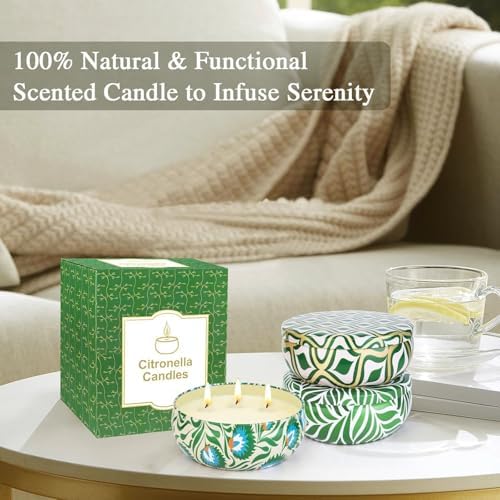 Citronella Candles Outdoor, Large 36oZ Citronella Candles, 240 Hours Burning, 3-Wick Natural Soy Wax Summer Outdoor Candles for Outside Indoor Patio Home Garden Yard Balcony Camping Porch BBQ