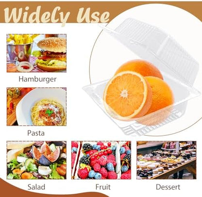 300 Pcs Clear Plastic Take out Containers,Square Hinged Takeout Tray,Disposable Fancy Clamshell Food Boxes with Lids for Cakes,Dessert,Salads,Sandwiches,Cookies,Pasta,5.3x4.7x2.8 Inch