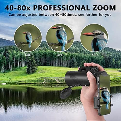 80x100 Monocular-Telescope High Powered for Smartphone Monoculars for Adults High Definition for Stargazing Hunting Wildlife Bird Watching Travel Camping Hiking