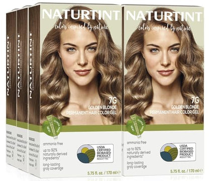 Naturtint 7G Golden Blonde Permanent Hair Color (Pack of 6), Ammonia Free, Vegan, Cruelty Free, up to 100% Gray Coverage, Long Lasting Results (Packaging may vary)