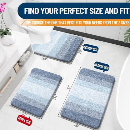 OLANLY Bathroom Rug Mat 30x20, Extra Soft and Absorbent Microfiber Bath Rugs, Non-Slip Plush Shaggy Bath Carpet, Machine Wash Dry, Bath Mats for Bathroom Floor, Tub and Shower, Blue