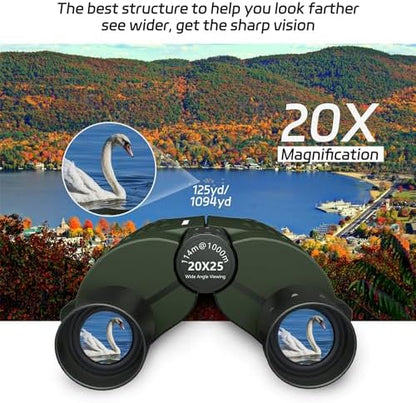 20X25 Small Binoculars for Adults and Kids, Large Eyepiece Binoculars for Bird Watching Easy Focus, Pocket High Powered Opera Glasses for Concert, Cruise Ship, Travel Must Have