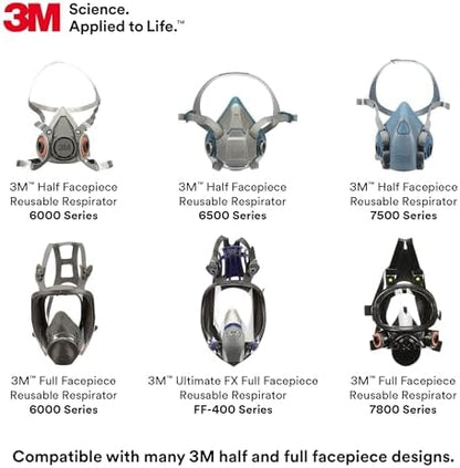 3M P100 Respirator Cartridge/Filter 60923, 1 Pair, NIOSH Approved, Helps Protect Against Organic Vapors, Acid Gases, and Particulates, Magenta, Yellow