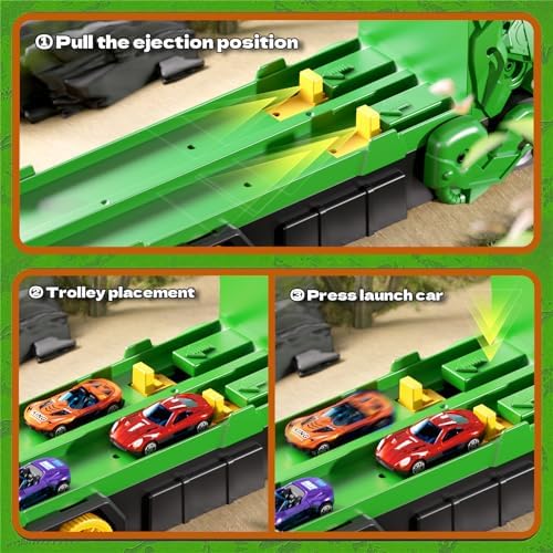 Toddler Car Truck Toys Gifts for 3 4 5 Years Old Boys, Dinosaur Transport Truck Cars Tracks Toys with 12 Pcs Die-Cast Cars, Transforms into Dino, Toy Gifts for 3 4 5 6 Year Old Boys