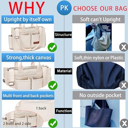 Tote Bag for Women With Compartments,Large Canvas Tote Women's Purse Crossbody Bags Work Laptop Book Bag Satchels Handbags