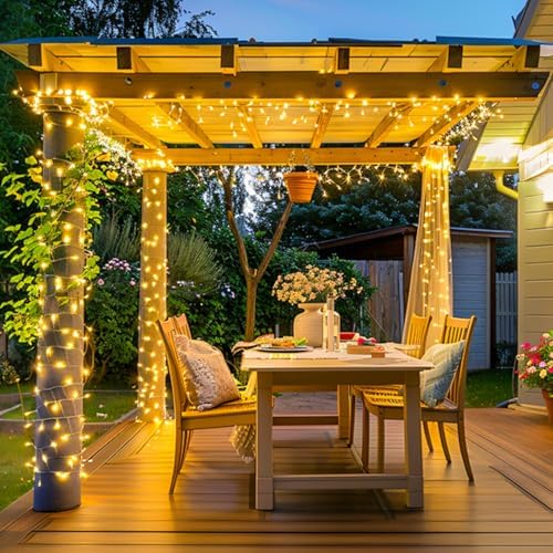 JMEXSUSS 200 LED String Lights Indoor Outdoor Clear Wire, Connectable Warm White Christmas Lights for Bedroom, 66 Ft Twinkle Fairy Classroom Light Plug in for Home Wedding Tree Yard Patio Decor