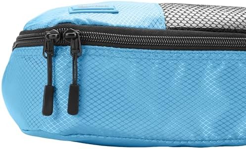 Amazon Basics Medium Packing Cubes for Travel, Packing Organizers, 4-Piece-Set With Double Zipper Pulls and Mesh Top Panel, 100% Durable Polyester, Sky Blue, 13.8"L x 9.8"W x 3"H