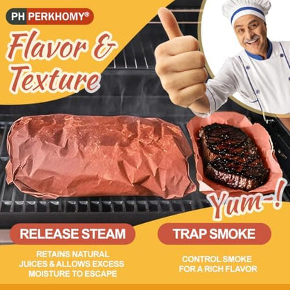 PH PERKHOMY Pink Butcher Paper Roll 24" x 2400" (200') for Smoker BBQ Grilling Smoking Meat Unbleached Uncoated Unwaxed (Pink, 24" x 200')