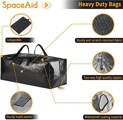 SpaceAid Heavy Duty Moving Bags 8 Pack, Large Storage Totes Bins with Backpack Straps, Strong Handles & Zippers, Packing Moving Boxes Supplies, College Dorm Room Essentials, Black