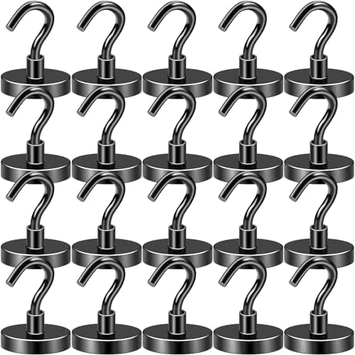 DIYMAG Black Magnetic Hooks, 118 LB Heavy Duty Strong Magnet with Hooks, Strong Rare Earth Neodymium Magnet Hooks for Hanging, Magnetic Hanger for Curtain, Home, Kitchen, Workplace, 20 Packs