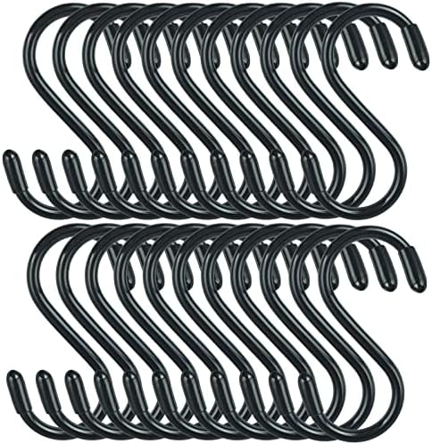 30 Pack Vinyl Coated Heavy Duty S Hooks for Hanging Plants, Clothes, Non Slip Steel Metal Black Rubber Coated Closet S Hooks for Hanging Jeans, Jewelry, Pot, Pan