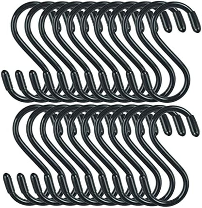 30 Pack Vinyl Coated Heavy Duty S Hooks for Hanging Plants, Clothes, Non Slip Steel Metal Black Rubber Coated Closet S Hooks for Hanging Jeans, Jewelry, Pot, Pan