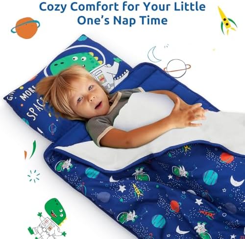 Toddler Nap Mat with Pillow and Blanket, Soft Sleeping Bag for Kids Boys and Girls, Slumber Bags Kids for Preschool, Daycare, Travel, Camping, 54" x 33" Great for Ages 3-6