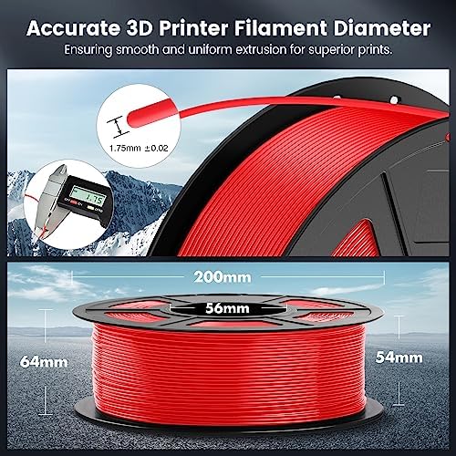 SUNLU PLA 3D Printer Filament PLA Filament 1.75mm, Neatly Wound 3D Printing Filament 1.75mm, Dimensional Accuracy +/- 0.02 mm, Fit Most FDM 3D Printers, 1kg Spool (2.2lbs), Red