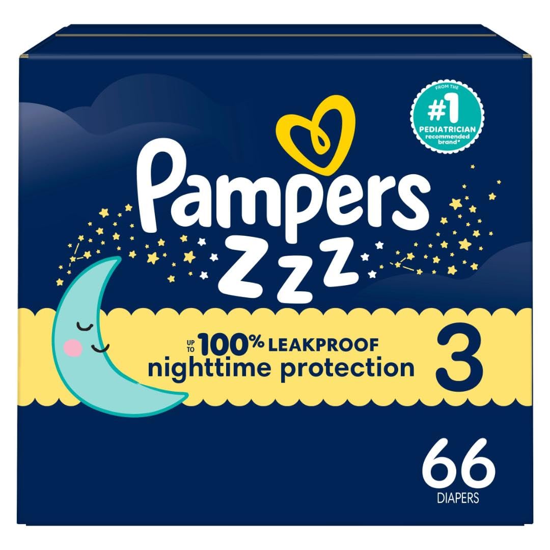 Pampers Overnight Diapers - Swaddlers Overnights - Size 3, 66 Count, Disposable Baby Diaper, Night Time Leak and Skin Protection