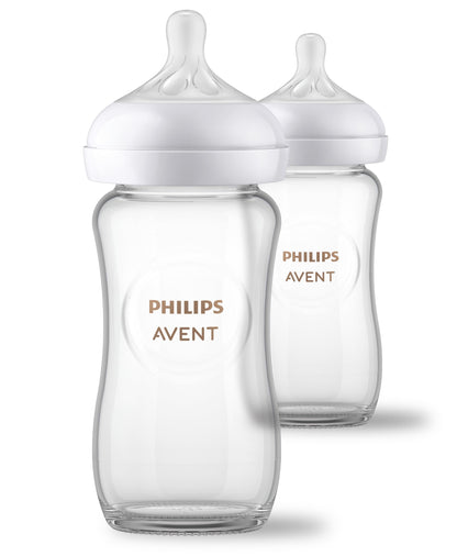 Philips Avent Natural Glass Baby Bottles with Natural Response Nipples (Medium Flow, Flow 3), 8oz, 2-Pack, SCY913/02