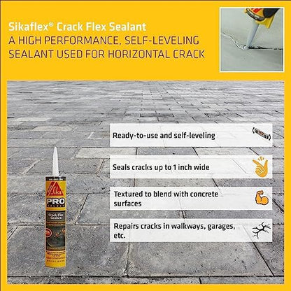 Sikaflex Self Leveling Sealant, Gray, polyurethane with an accelerated curing capacity & flex Crack Flex Sealant, Gray, High performance, textured polyurethane sealant, self-leveling