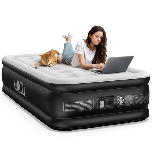 Airefina Twin Air Mattress with Built-in Pump Raised for Guests Home, 18" Blow Up Mattress Self Inflatable Mattress in 2 Mins Portable Foldable Anywhere Air Bed with Carrying Bag Colchones Inflables