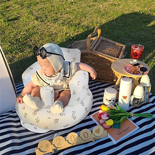 Inflatable Baby Seat for Babies 3 Months & Up, Baby Floor Seats for Sitting Up, Baby Seats for Infants, Blow Up Baby Chair with Built in Air Pump - Bear