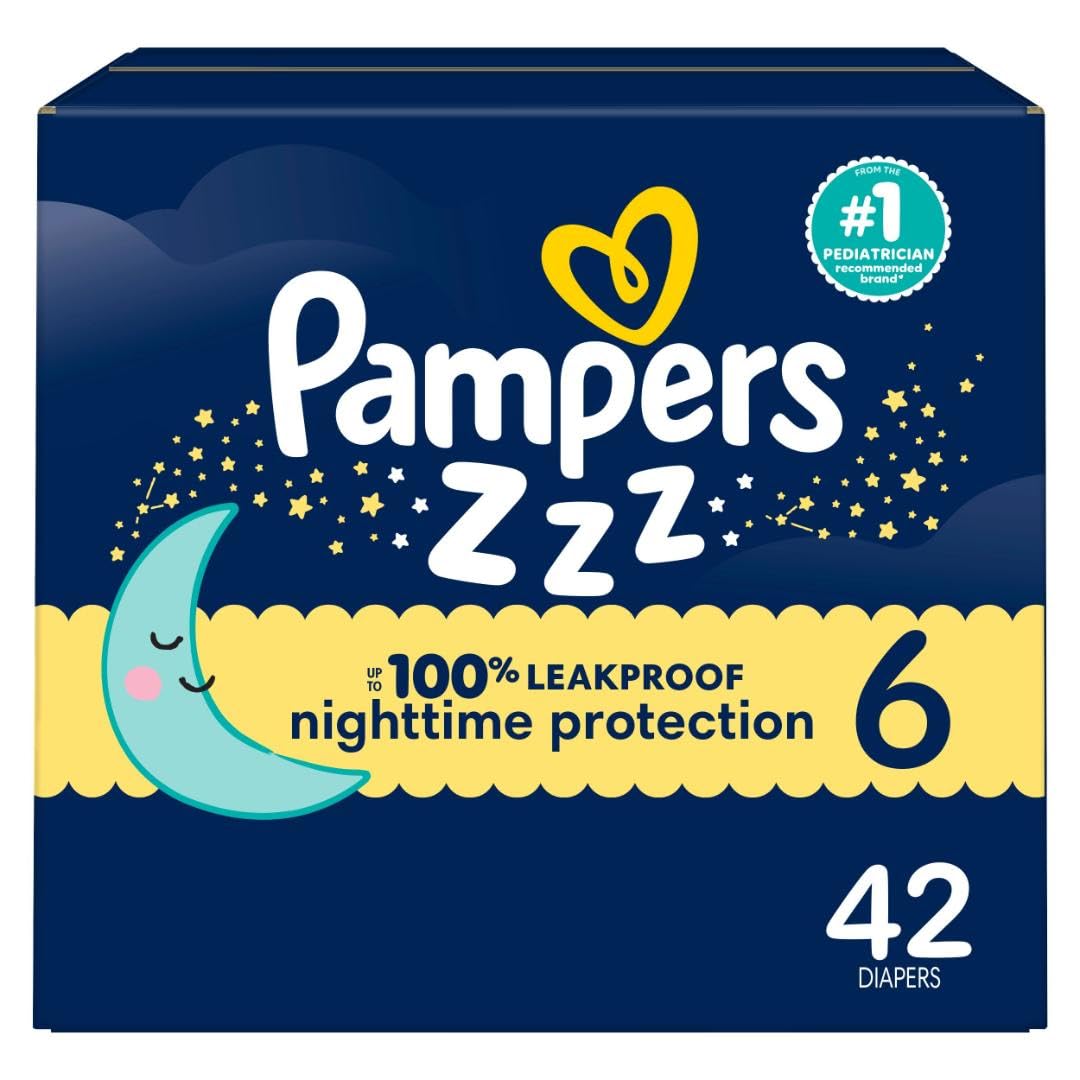 Pampers Overnight Diapers - Swaddlers Overnights - Size 6, 42 Count, Disposable Baby Diaper, Night Time Leak and Skin Protection