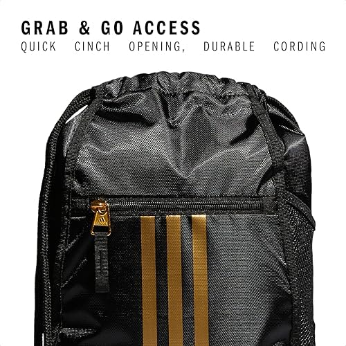 adidas Alliance Sackpack, Drawstring Backpack, Lightweight Small Gym Bag for Women and Men, Black/Gold Metallic/Black, One Size