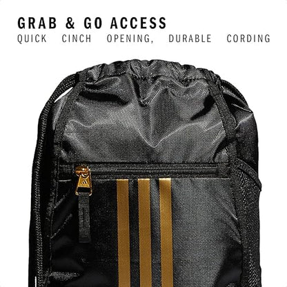 adidas Alliance Sackpack, Drawstring Backpack, Lightweight Small Gym Bag for Women and Men, Black/Gold Metallic/Black, One Size
