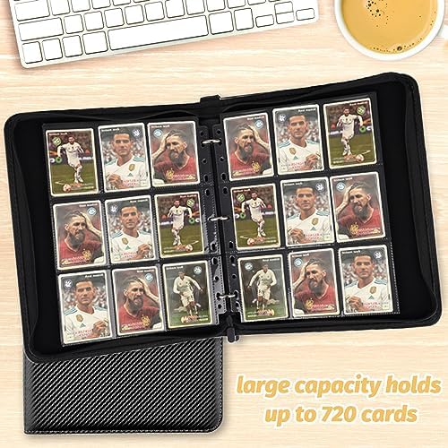 9 Pocket Card Binder, Premium Zip Trading Card Binder, 720 Double Sided Pocket PU Collection Binder, Collector Album, Card Folder for MTG, TCG, Sports Cards, (Black)