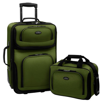 U.S. Traveler Rio Lightweight Carry-On Suitcase 20" Softside Expandable Design, Durable, Business and Travel, Evergreen, Set